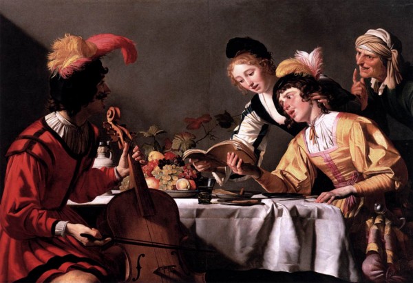 People reading and playing music by Gerrit van Honthorst